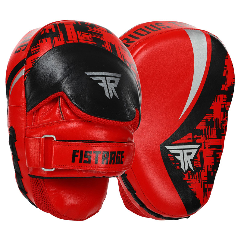 Лапа боксерська вигнута тренувальна шкіра FISTRAGE FURIOUS VL-4465 19х9х24см 2штуки червоний-чорний