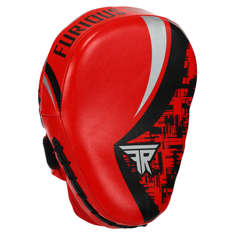 Лапа боксерська вигнута тренувальна шкіра FISTRAGE FURIOUS VL-4465 19х9х24см 2штуки червоний-чорний