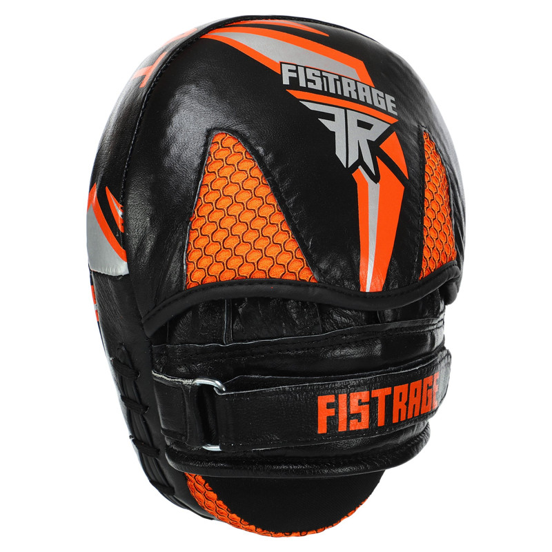 Лапа боксерська вигнута тренувальна шкіра FISTRAGE COMBAT VL-6387 19х7х24см 2штуки чорний-помаранчевий