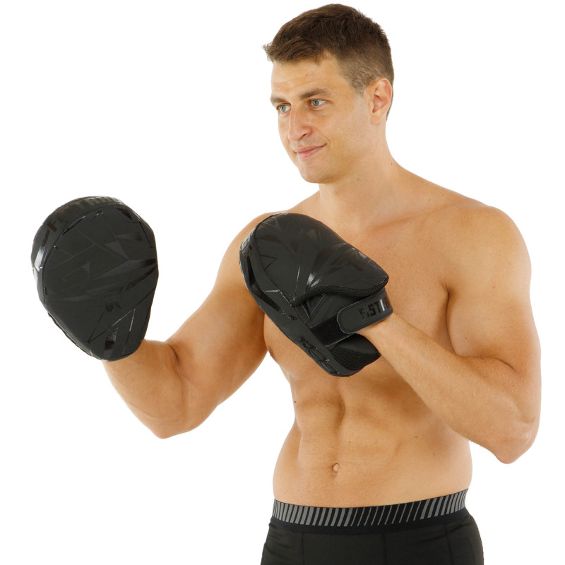 Лапа боксерська вигнута тренувальна шкіра FISTRAGE INTENSE FIGHTER VL-9348 19х5х26см 2штуки сірий-чорний