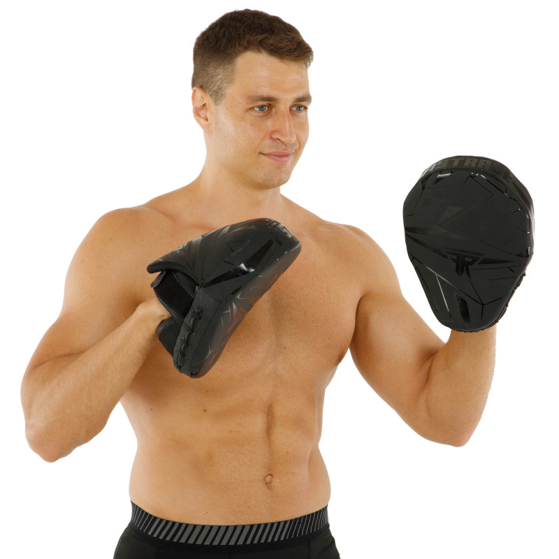 Лапа боксерська вигнута тренувальна шкіра FISTRAGE INTENSE FIGHTER VL-9348 19х5х26см 2штуки сірий-чорний
