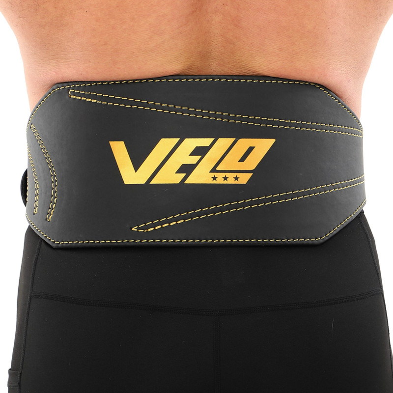 Пояс атлетичний шкіряний VELO VL-9738 спинка-15см розмір-S-XXL чорний-золотий